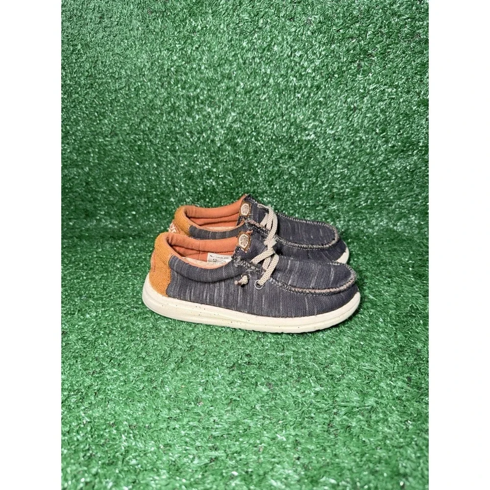 Hey Dude Wally Toddler Size 10C Grey Canvas Jersey Slip-On Loafers Casual Shoes